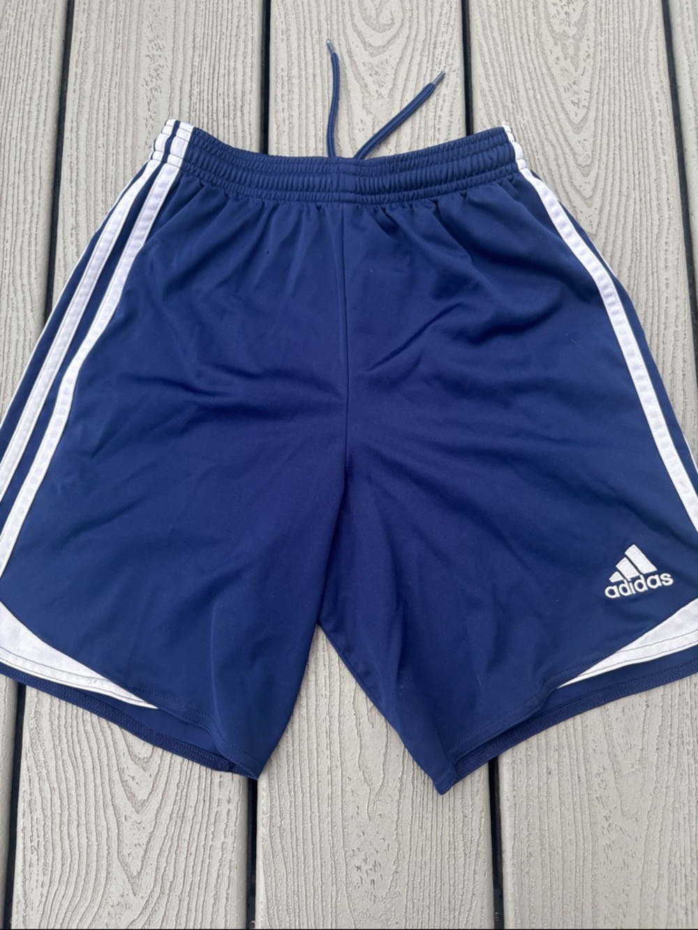 Adidas Boy’s Navy Blue Athletic Shorts with White Stripes